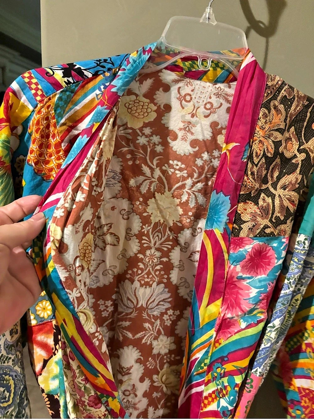 Multicolor & Pink Patchwork Robe Like New - Picture 4 of 9